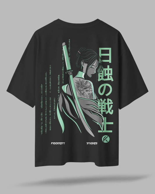 Samurai Shadow Acid Wash Oversized T-Shirt – Japanese Warrior Edition ⚔️🖤👕