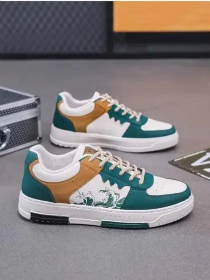 NEW GREEN PRINT CASUAL Sneakers For Men (Green, Tan, White)