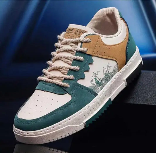 NEW GREEN PRINT CASUAL Sneakers For Men (Green, Tan, White)