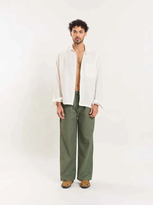 Green Linen Pull-on Pants