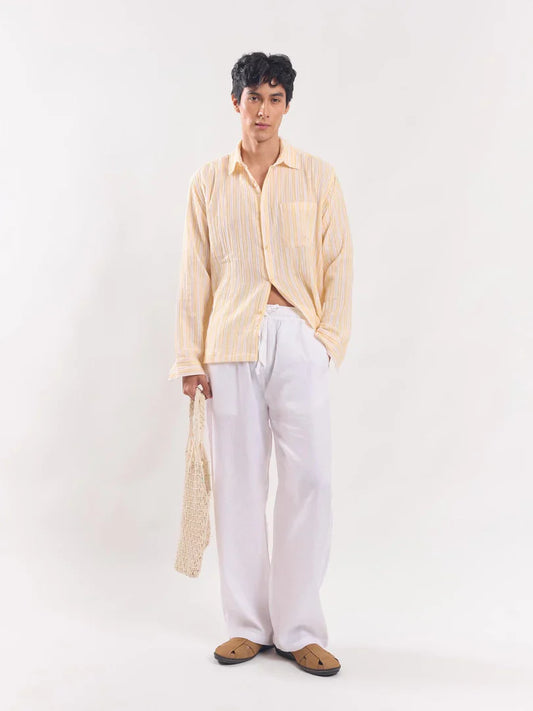 Yellow Striped Gauze Holiday Shirt