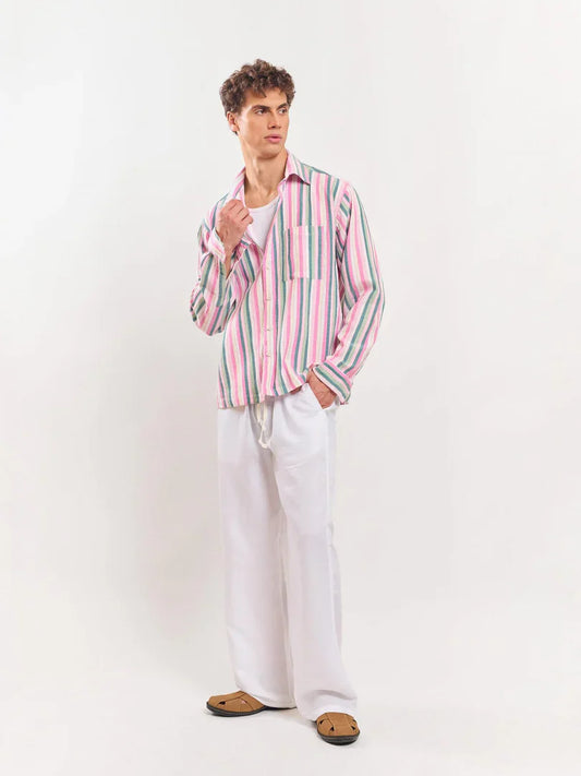 Multicolor Gauze Striped Holiday Shirt