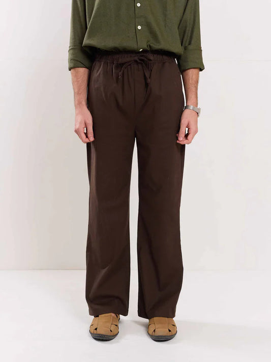 Brown Linen Pull-on Pants