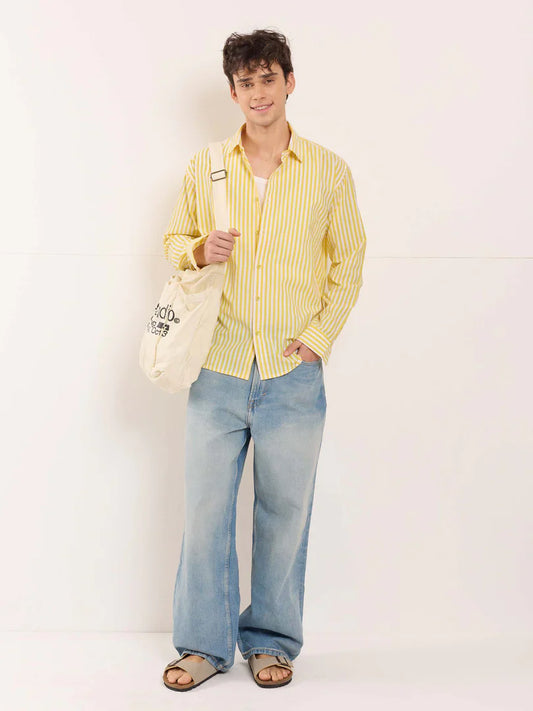 Yellow Poplin Striped Shirt