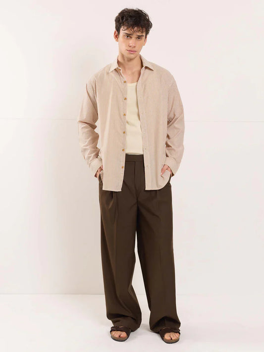 Beige Poplin Striped Shirt