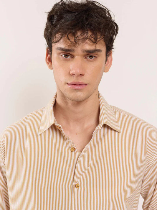 Beige Poplin Striped Shirt